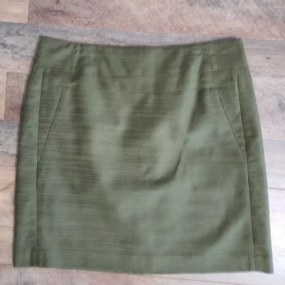 Ann Taylor Space-dyed‎ Striped Pencil Zip Green Lined Mini Skirt Women's